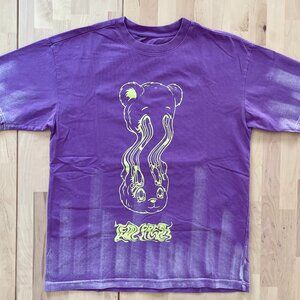 Teddy Fresh Unisex Purple & Yellow Trippy Wavy Bear Head T-Shirt size XS